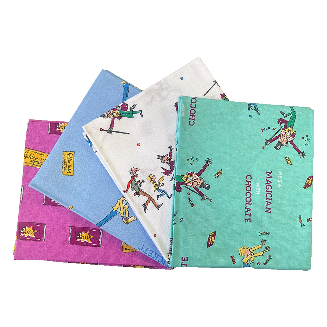 4pc-charlie-and-the-chocolate-factory-roald-dahl-fat-quarters-2751