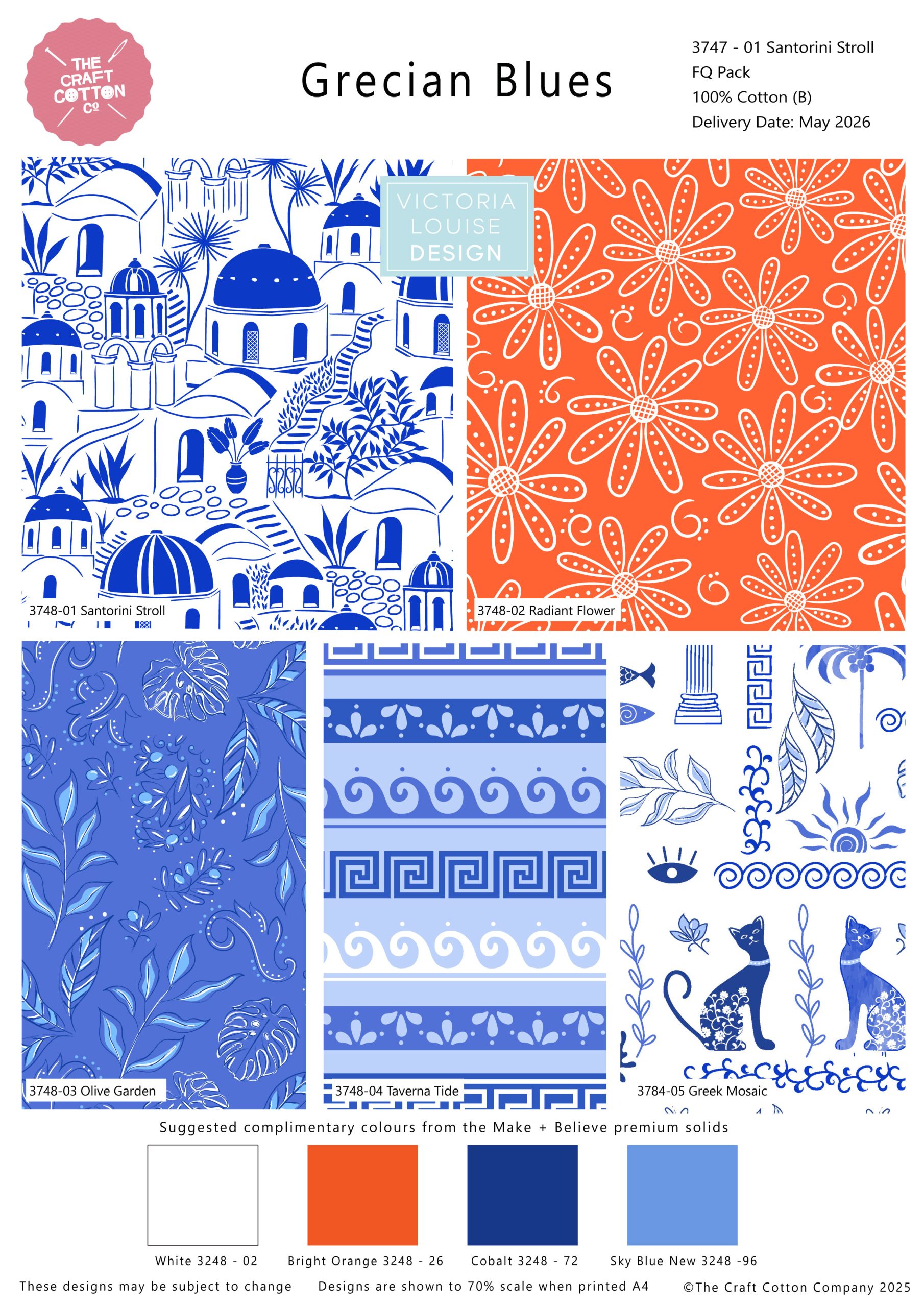 (Pre-order) Grecian Blues - The Craft Cotton Co - Fat Quarters (3747)