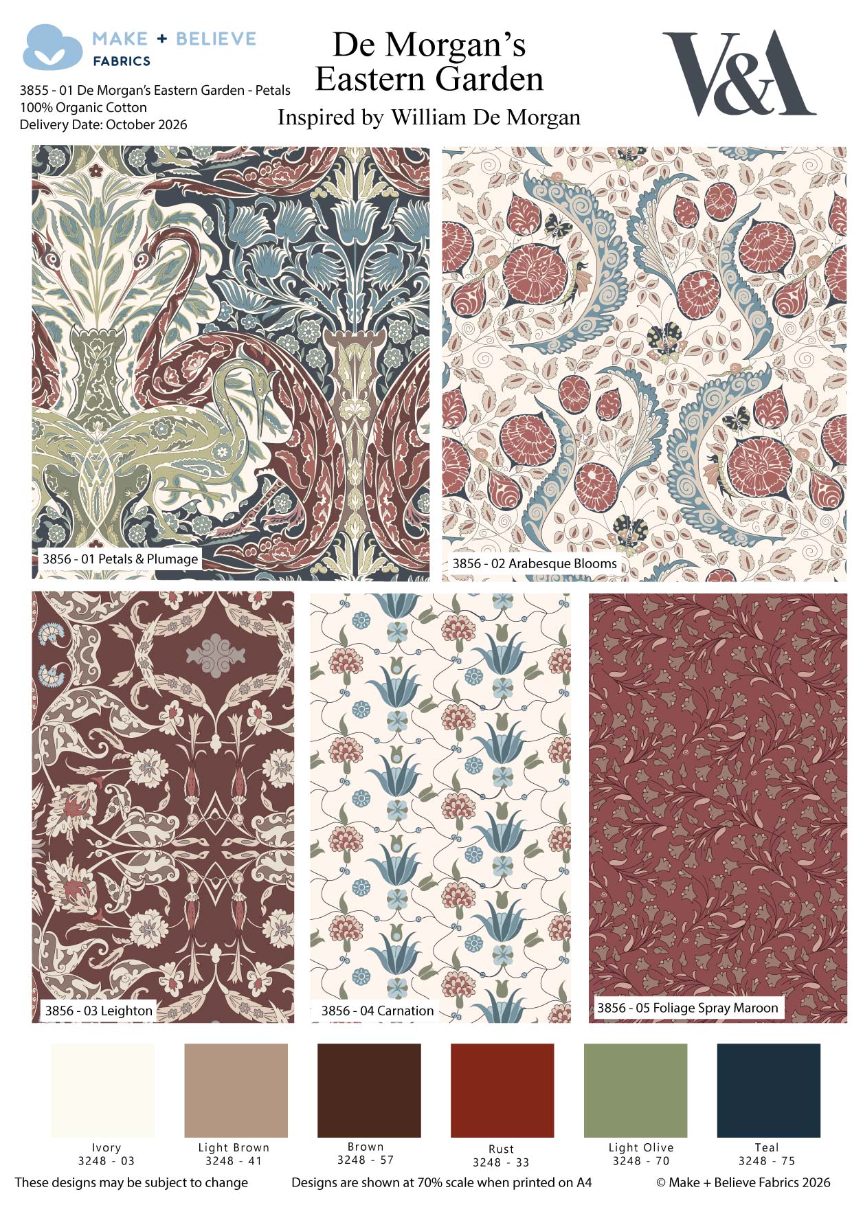 (Pre-order) De Morgan's Eastern Garden - William De Morgan - The V&A - Organic Fat Quarters (3855)