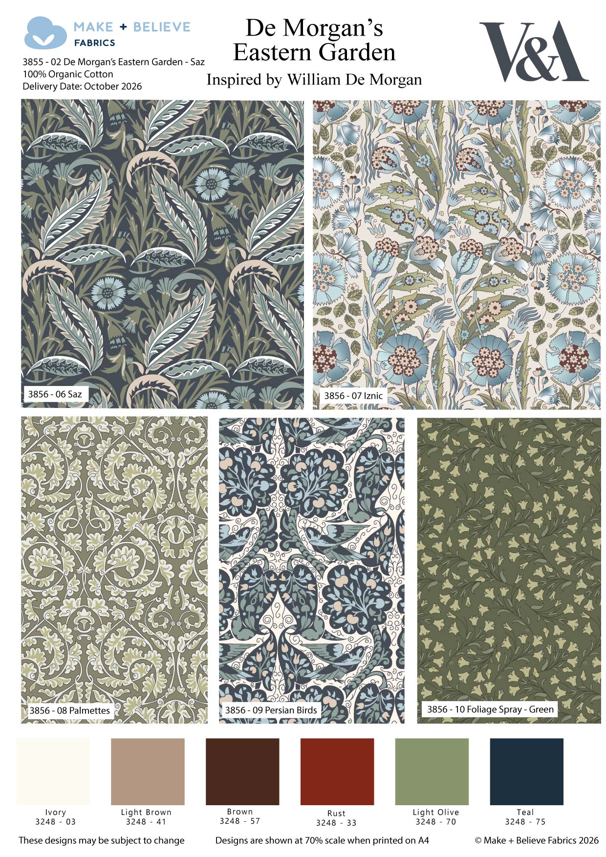 (Pre-order) De Morgan's Eastern Garden - William De Morgan - The V&A - Organic Fat Quarters (3855) - Image 2