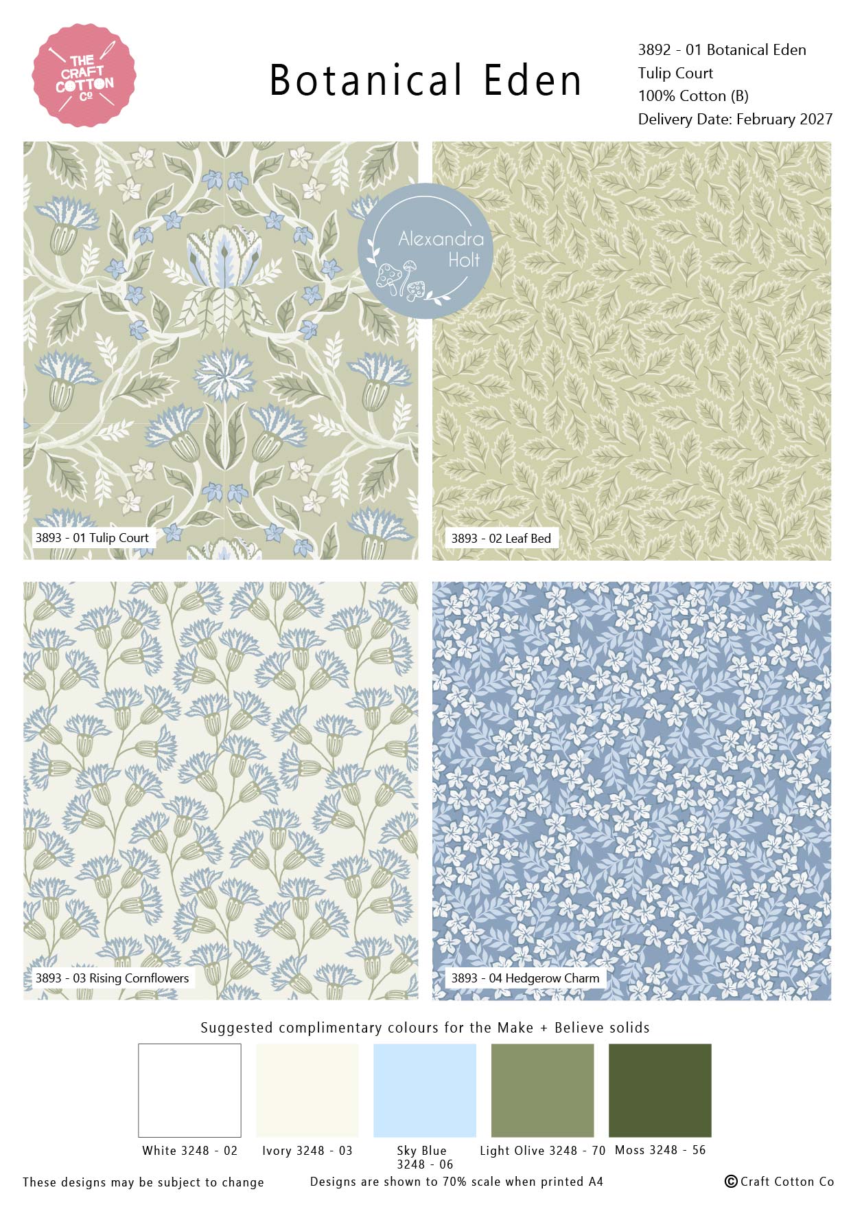 (Pre-order) Botanical Eden by Alexandra Holt - Fat Quarters (3892-00)